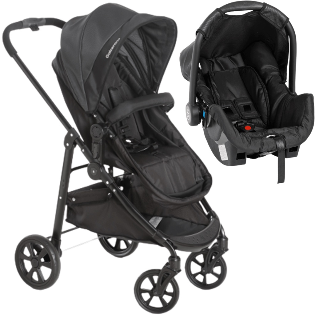 Carrinho de Bebe Galzerano Olympus com Bebe Conforto New Black em Oferta na Shopee
