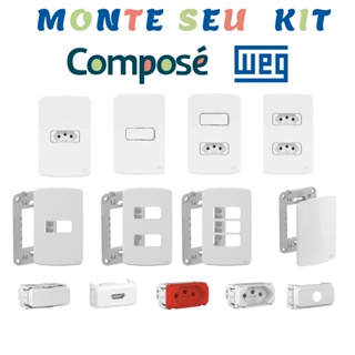 Tomada 10A Tomada 20A Interruptores Placa 4x2 Placa 4x4 Teclas Módulos Cega - Composé WEG - Branco em Oferta na Shopee