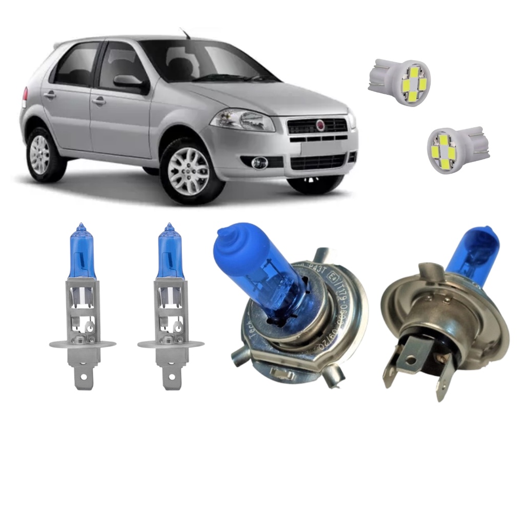 Kit Lampada Farol Super Branca Palio G4 Farol Alto Baixo + Milha + Meia Luz Led