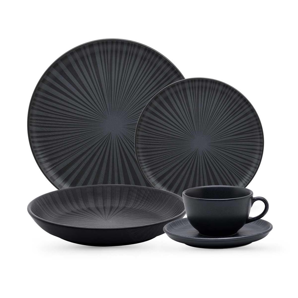 Aparelho de Jantar e Chá 20 Peças Oxford Flat Ônix em Oferta na Shopee