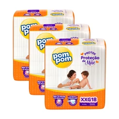 Kit 3 Fraldas Pom Pom Protek Proteção de Mãe Jumbo XXG com 18un cada