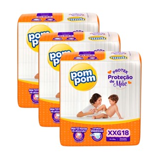 Kit 3 Fraldas Pom Pom Protek Proteção de Mãe Jumbo XXG com 18un cada