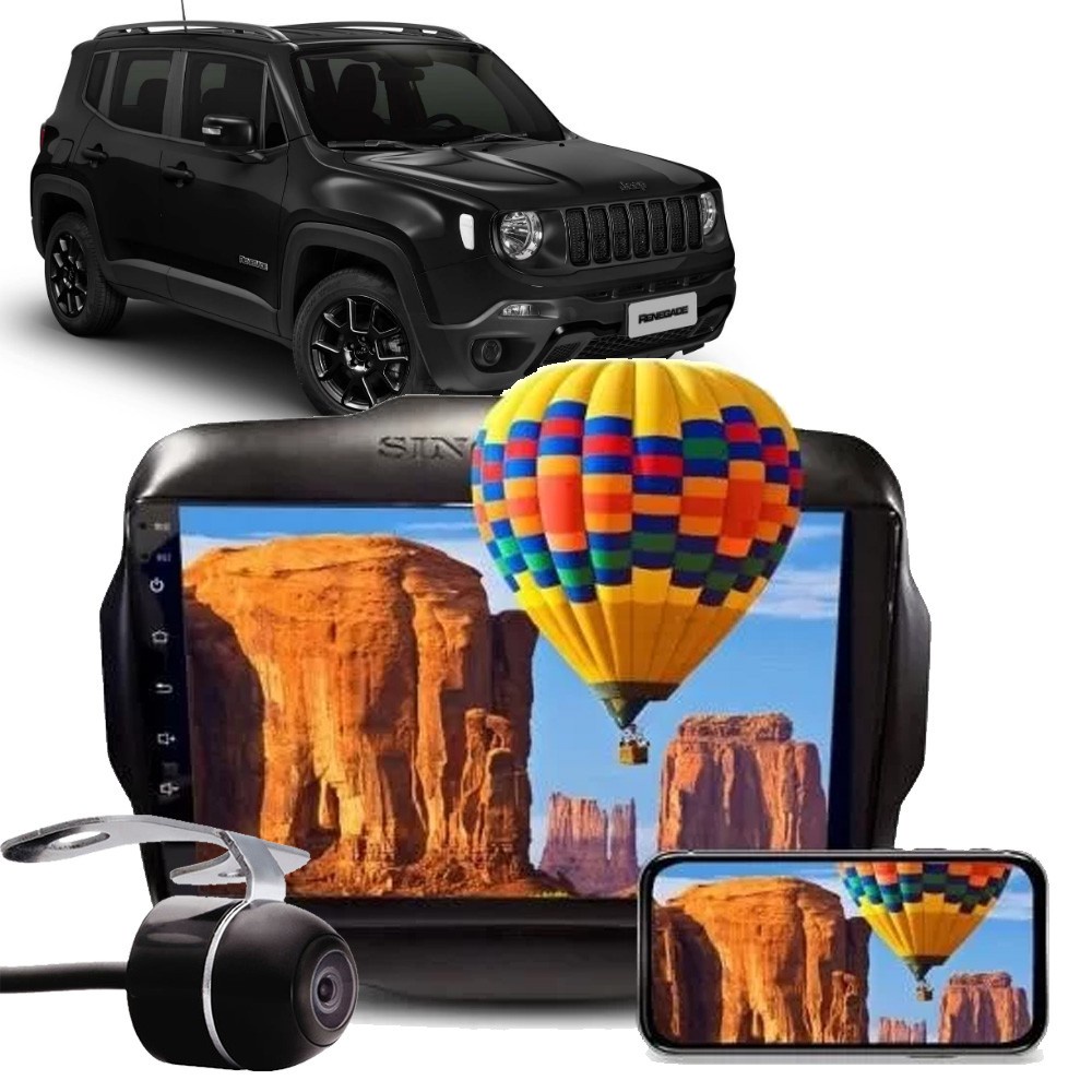 Kit Combo Multimídia Hurricane HR 5009 Jeep Renegade PCD Tela 9" Polegadas Espelhamento Bluetooth USB + Câmera de Ré