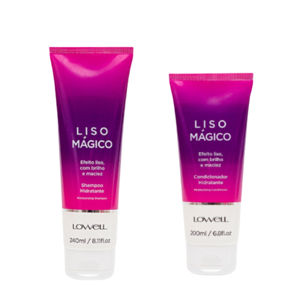 Kit Liso Mágico Lowell Shampoo 240ml  Condicionador 200ml Hidrata nutrindo Prolongando o Efeito Liso