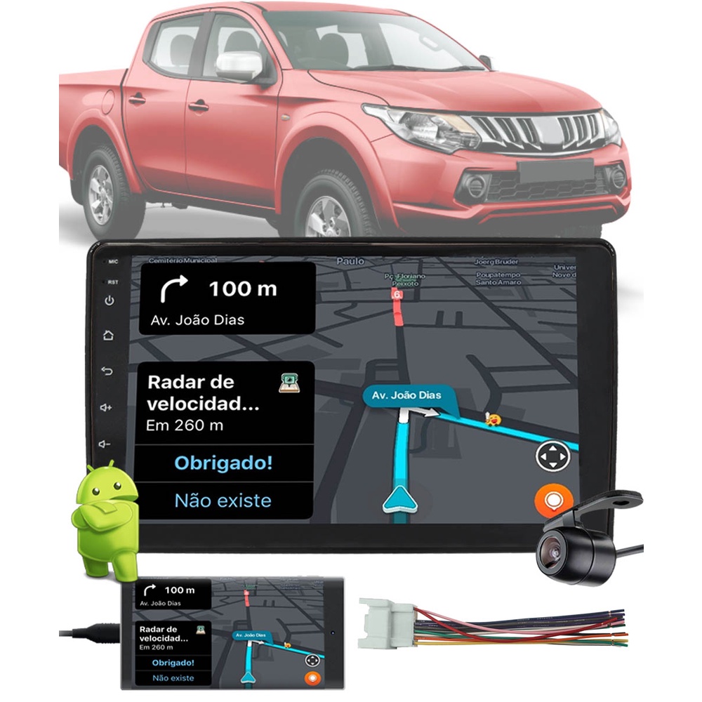 Multimídia 2 Din 9" Polegadas Android L200 Triton 2019 em Diante + Câmera de Ré + Moldura + Chicote