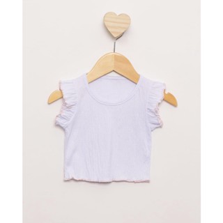 Blusa Bebê Menina Malha Texturizada Manga Frufru Branca