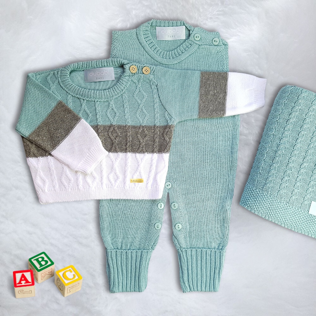 Saída Maternidade Tricot Menino Trança Tam 1 a 3 Meses Dubabi Baby em Oferta na Shopee
