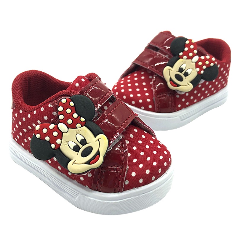 Tênis Sapatinho Calçado Infantil Para Bebê Menina Miney Com Bolinhas Vermelho