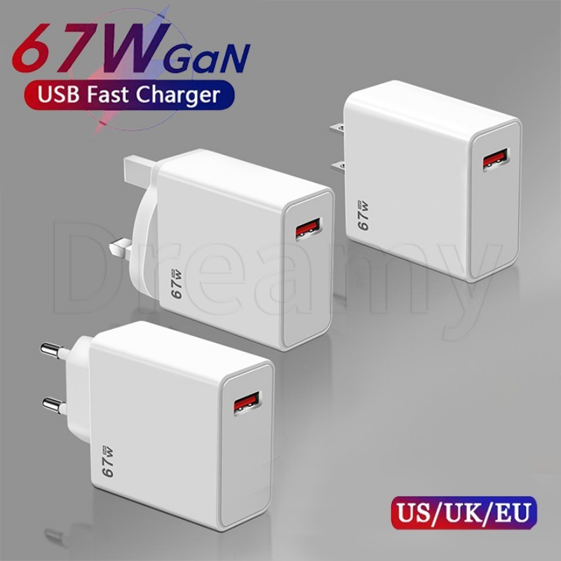 Carregador De Parede Para Telefone Celular De Carregamento Rápido De 67W/Adaptador De Energia Segura Universal/Plugues Portáteis Android Xiaomi USB De Plugue Ue Eua Reino Unido Carregadores Padrão