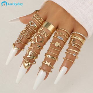 30Pcs/Set Vintage Heart Butterfly Wave Ring Anéis De Ouro Pérola De Cristal Para Acessórios De Jóias Femininas