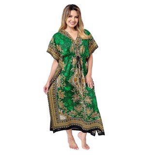 Vestido Kaftan Longa Feminino Moda Hippie Boho Ajustável Plus Size