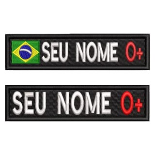 Tarja com Nome e Tipo Sanguíneo Bordado Patch 10x2,5cm Tag Identificação com Velcro