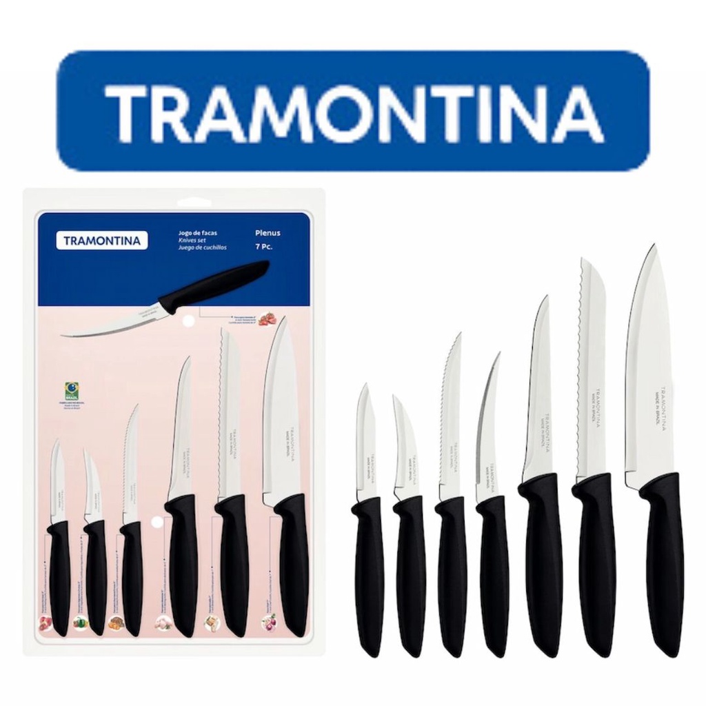 JOGO DE FACAS TRAMONTINA 7 PEÇAS PLENUS LAMINA DE AÇO INOX