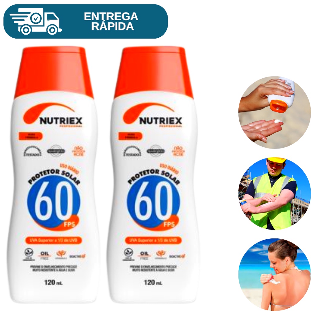 Kit 2 Protetor Solar Fps 60 120ml Nutriex 1/3 UVA UVB Bloqueador Fator 60 Proteção Ultravioleta Sol