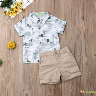 Kids Boys Summer Set Short Sleeves Coco De Manga Curta Camiseta Com Botão Para Baixo + Calção Khaki Button