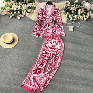 Dg Impresso Laced-Up Feminino de cintura estreita Fato elástico de cintura reta