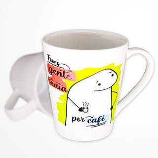 Caneca De Porcelana Meme Flork Troco Gente Chata Por Café