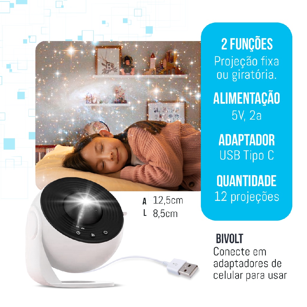 Projetor Galáxia LED Estrela Terra Lua Nebulosa Giratório 360 Luminária Céu Estrelado Quarto Envio Imediato