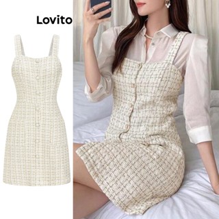 Lovito Elegante Liso Vestido Feminino com Botão Frontal L65ED158 (Multicolorido)