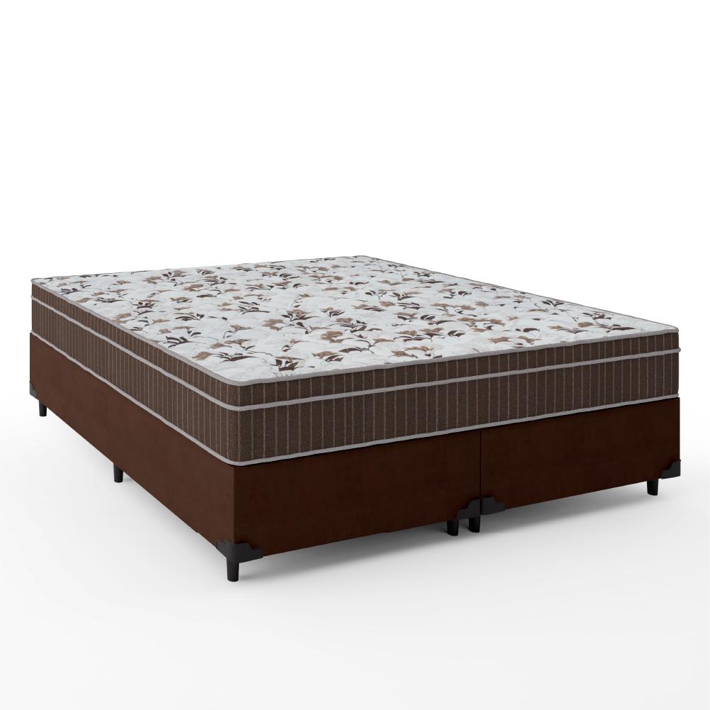 Cama Box Casal Queen Colchão Espuma Orthoface Polar 158x198x63cm Marrom - Suporta Até 120kg Por Pess - Home & Living