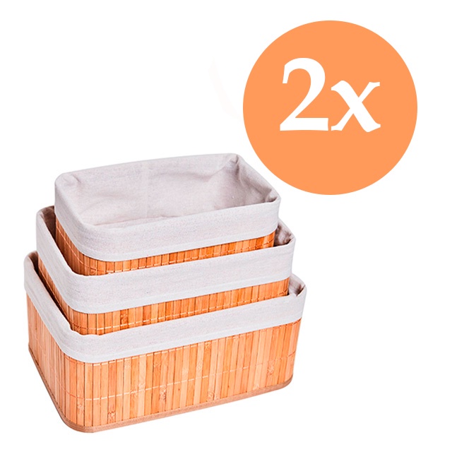Kit 6 Cestos organização bambu grande multiuso com forro para piquenique cesta de pães cozinha quarto infantil guarda roupa gaveta escritório lavanderia
