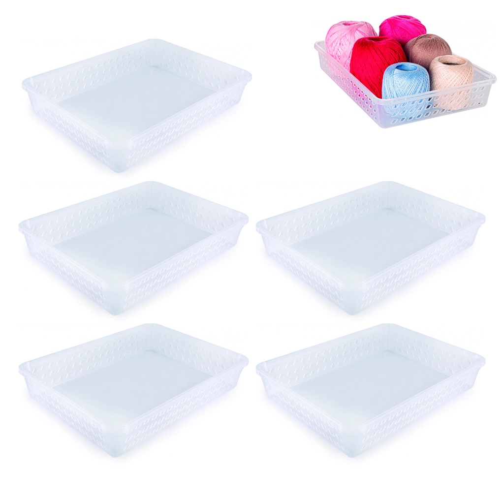 5 Cestos Organização Transparente Guarda Roupa Armário infantil lavanderia cozinha banheiro quarto porta chá cestinha