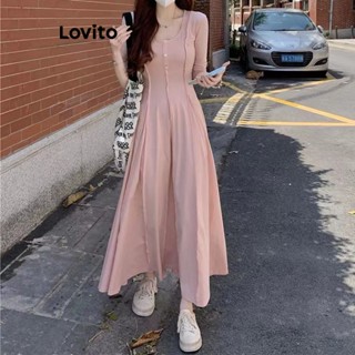 Lovito Vestido Casual Com Estrutura De Botões Lisos Para Mulheres LNE35136 (Rosa)