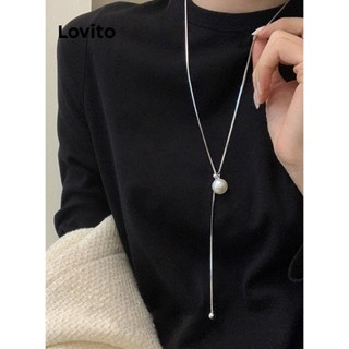 Lovito Colares Elegantes Com Corrente De Suéter De Metal Com Pérolas Lisas E Ajustáveis Para Mulheres LFA10462