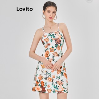Lovito Casual Vestido Feminino Floral de Alcinha L68ED265 (Multicor)