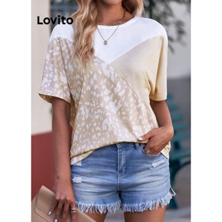 Lovito Camiseta Feminina Casual Patchwork Colorblock LNL35040 (Damasco)