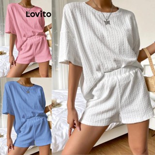 Lovito Conjunto De Shorts Casuais De Tecido Texturizado Liso Para Mulheres LNL43150