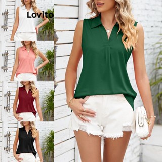 Lovito Regata Casual Plissada Lisa Para Mulheres LNL43174
