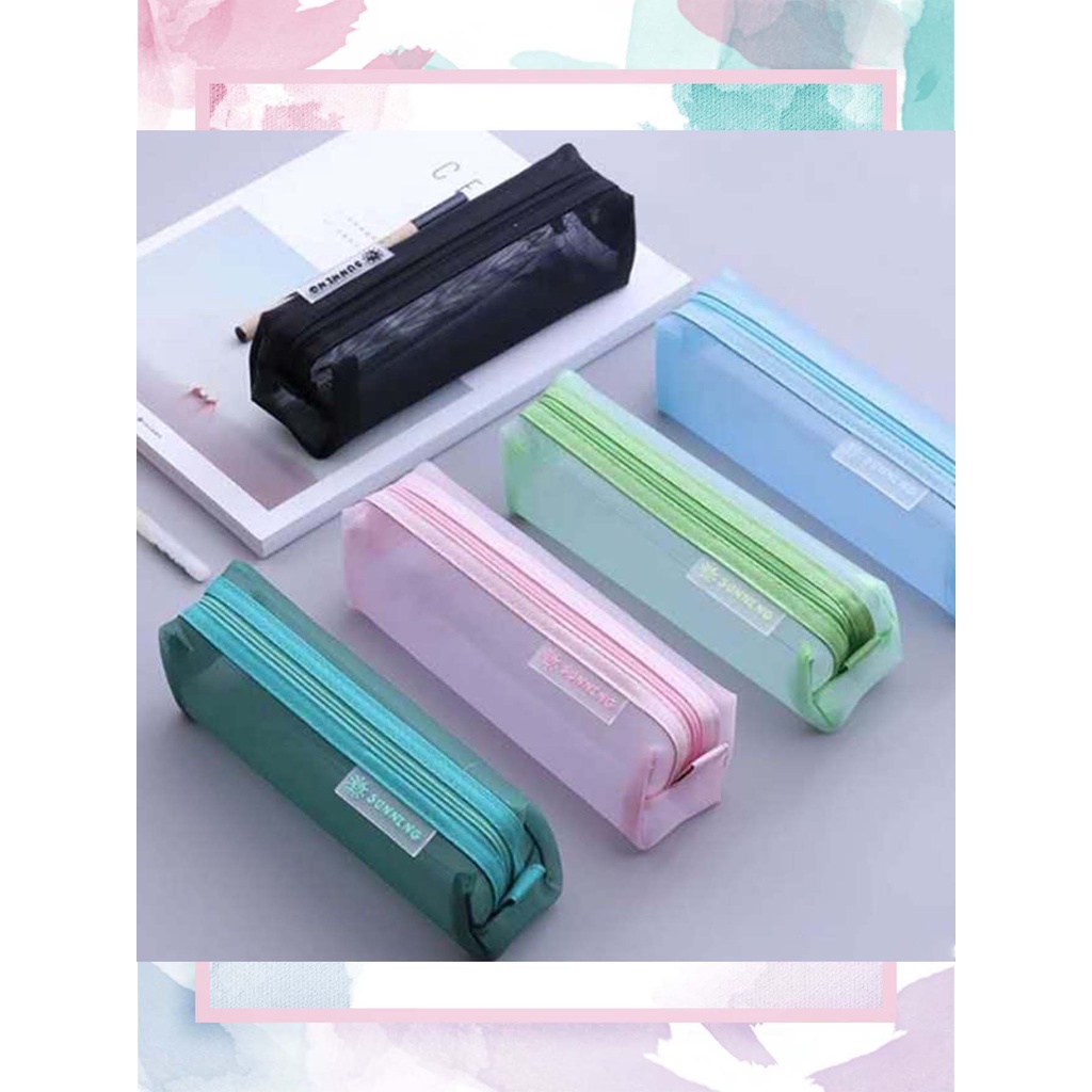 Estojo De Lápis De Malha Transparente Estudantes Estojo De Papelaria De Grande Capacidade