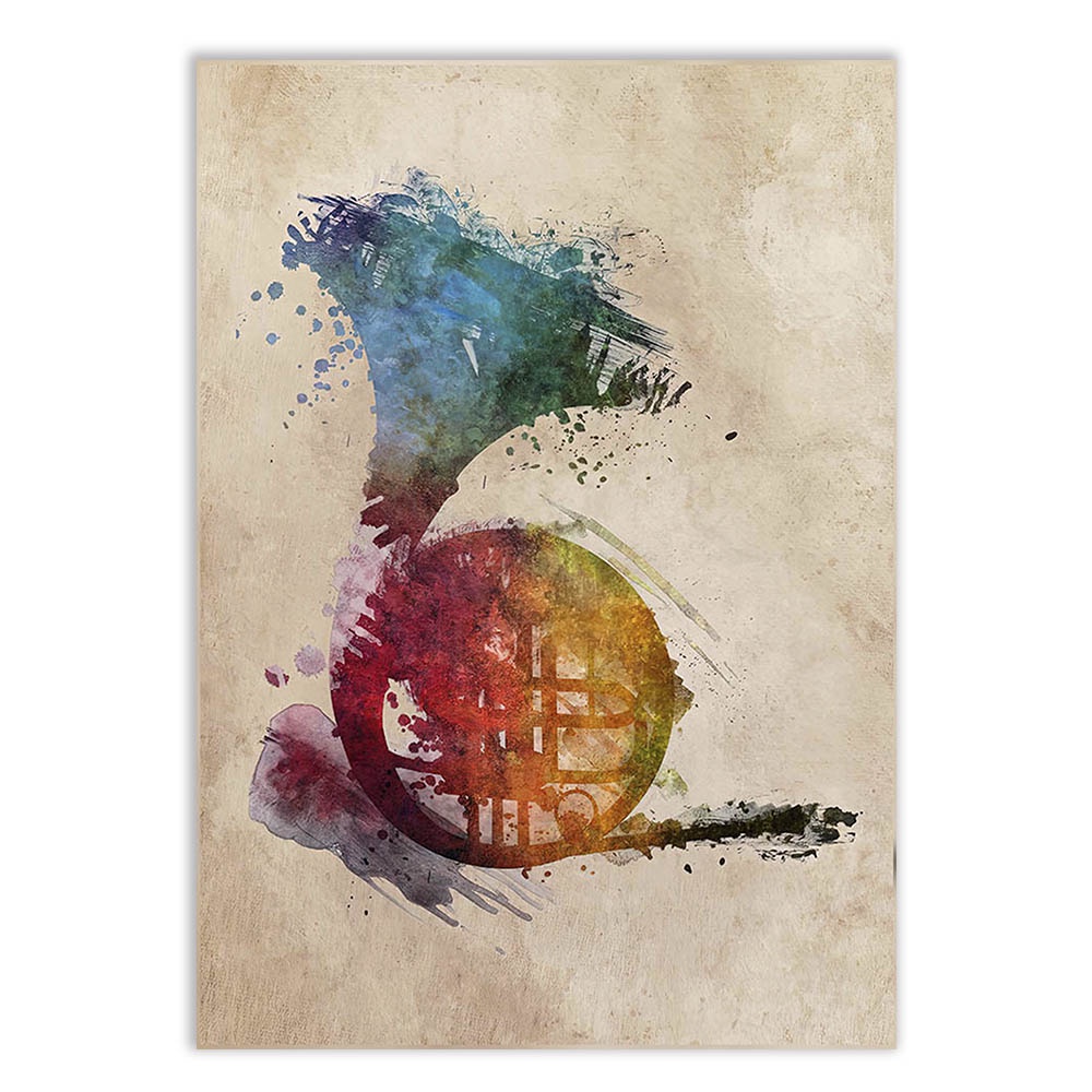 Quadro / Placa Decorativa Trompa French Horn Instrumento Musical Watercolor
