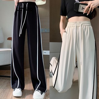 Lovito Casual Simples Contraste Encadernação Bolso Cordão Calças Para Mulheres LNA38256 (Branco Preto)