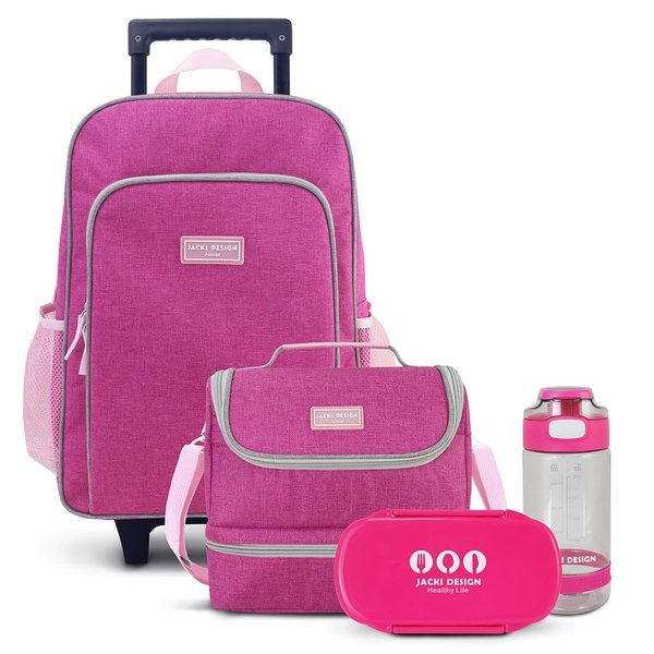 Conjunto Lancheira Térmica com Pote p/ Lanche, Garrafa 550ml e Mochila com Rodinhas - Jacki Design em Oferta na Shopee