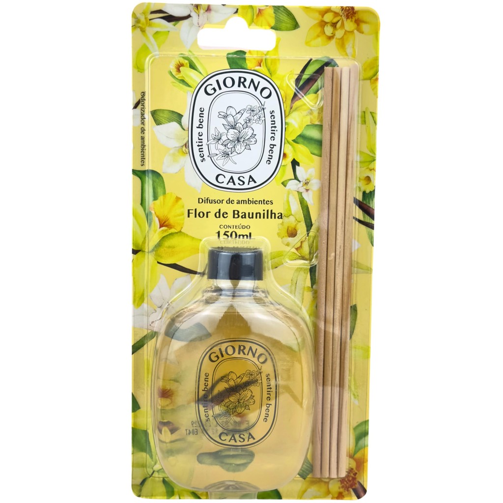 Difusor de Fragrância Para Casa Perfumada e Aromatizada, Flor de Baunilha, Giorno Casa, 150 ml, Amarelo