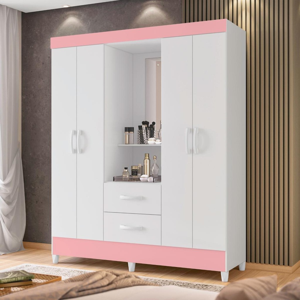Guarda Roupa Capelinha Dubai Branco Rosa