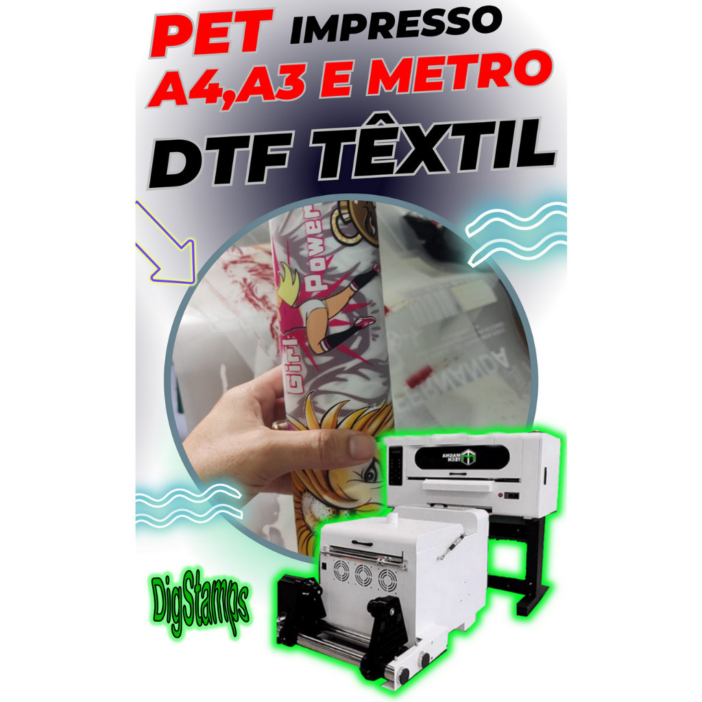 camisa DTF PRINT TÊXTIL PET FILME IMPRESSO A3
