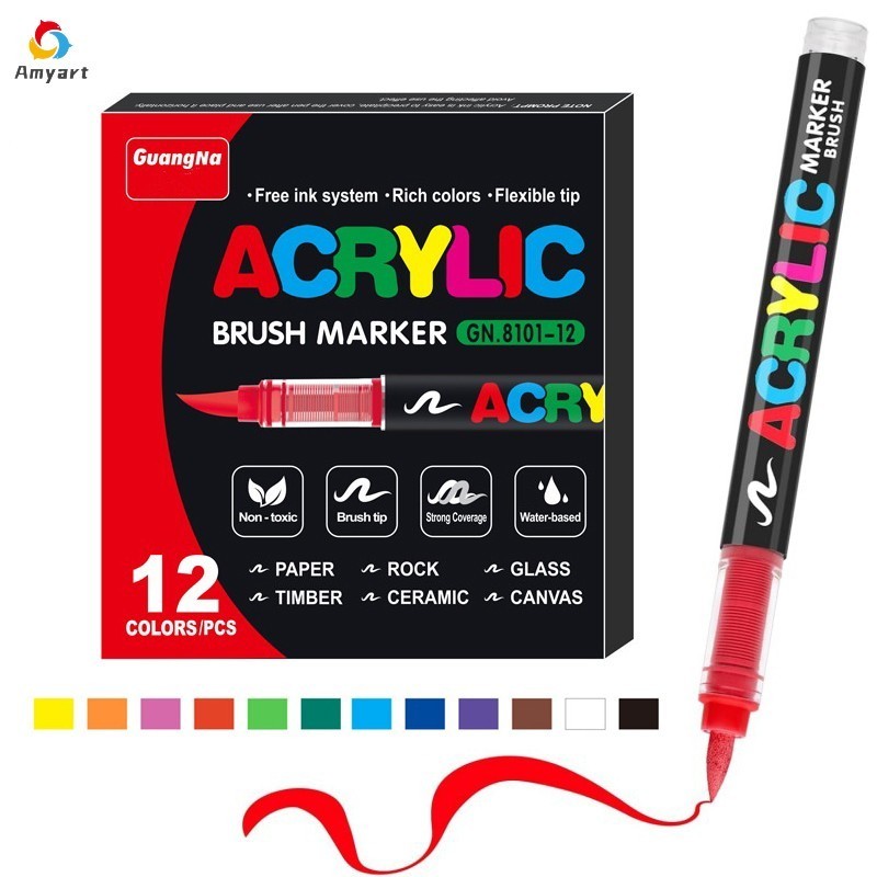 Marcadores Para Desenho Direto Líquido Marcador Acrílico 1/12 Cores Graffiti Brush Pen para Lona DIY Artesanato