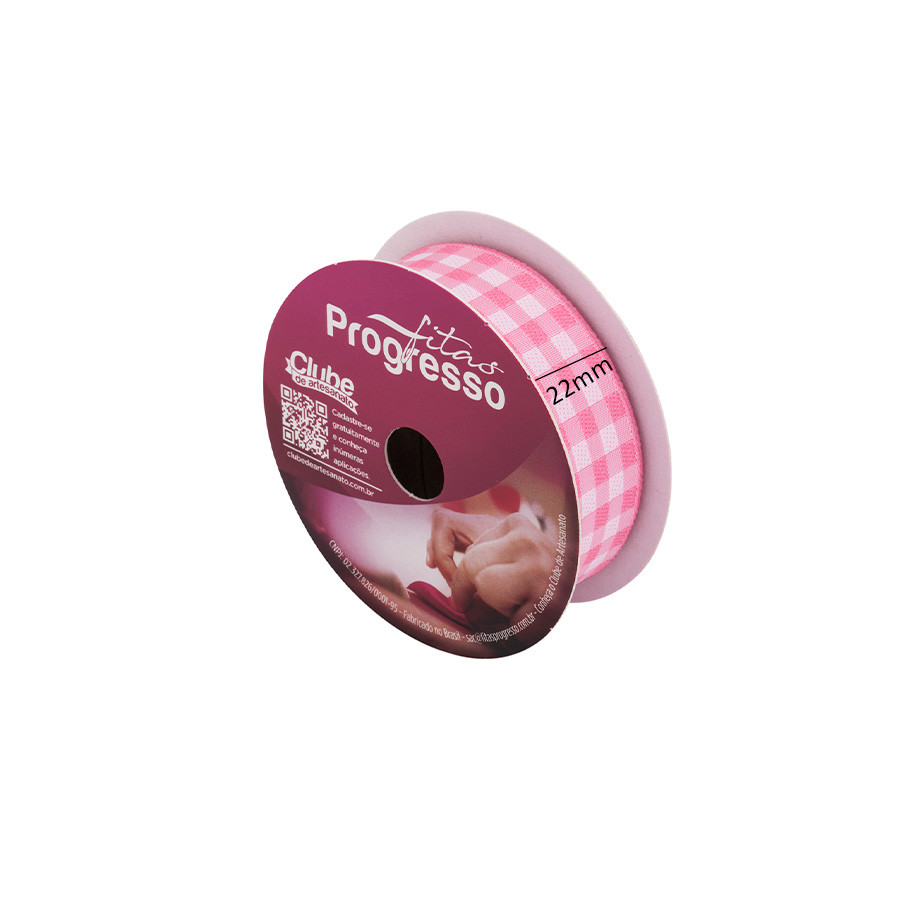 Fita de Cetim 10m x 22mm - Cor 240 - Xadrez Rosa Escuro - Rolo 10 metros  - 1 unidade - Progresso - Rizzo