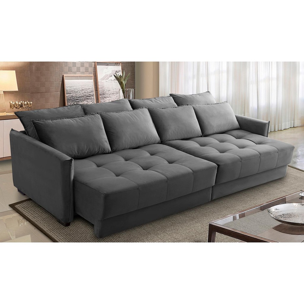 Sofá Cama Retrátil e Reclinável 2,10m com Molas Carol Veludo Adonai Estofados - Home & Living