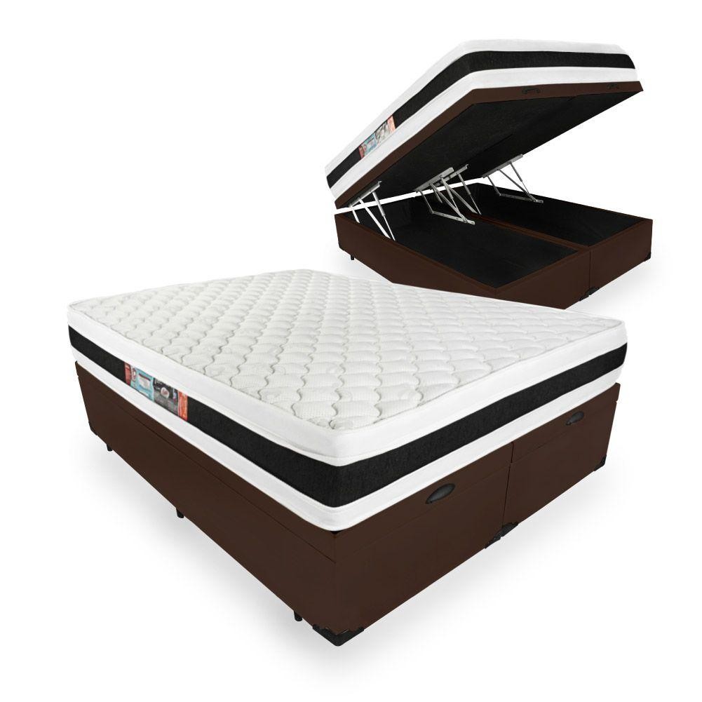 Cama Box Baú Super King + Colchão Espuma D45 - Castor - Black & White D45 Double Face 193x203x69cm - Home & Living