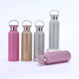 Copo Garrafa Térmica de Aço Inoxidável 500 ml Com Tampa e Pincel Brilho Cravejado Rhinestone Presente Para Namorada em Oferta na Shopee