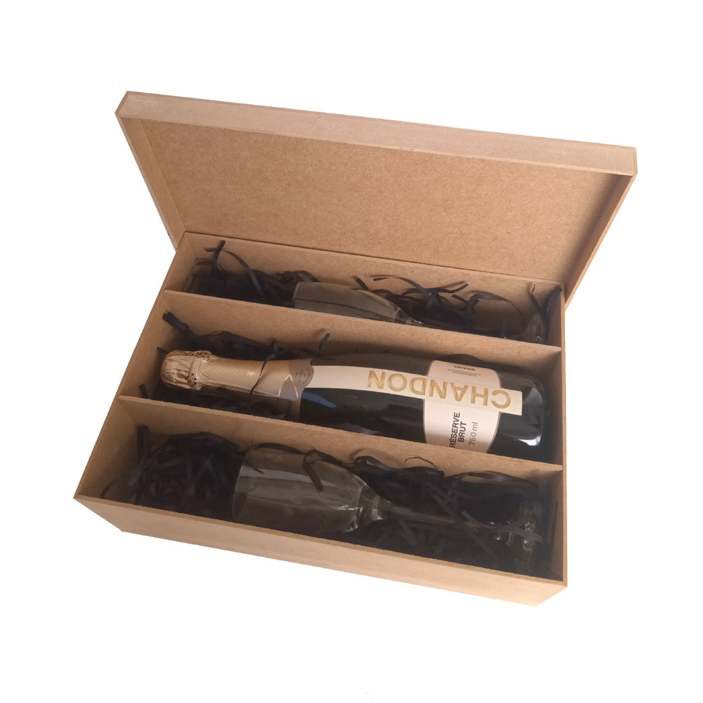 Kit com 3 Caixas mdf para 1 baby chandon 750ml e 2 taças cod:KITCX011-8 Tam:34x24x9,5cm