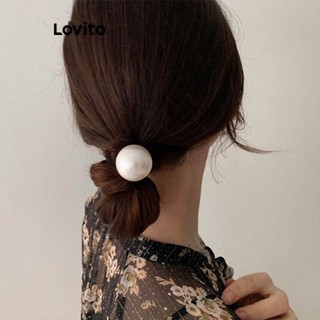 Lovito Elegante Simples Laço de Cabelo Perolado para Mulheres L63AD089 (Preto)