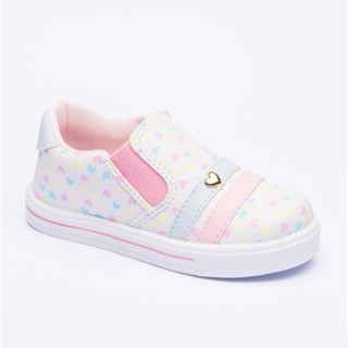 Tênis Infantil Feminino Casual Slip On Branco Corações