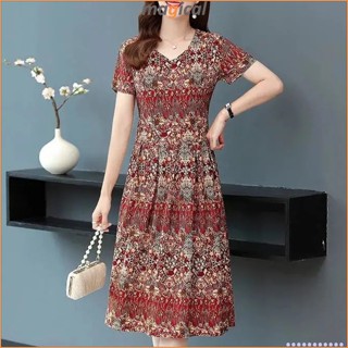 MG Women Vestido De Pescoço Em V Verão Seda Manga Curta De Linha A Saia De Tamanho Grande Casual Solto