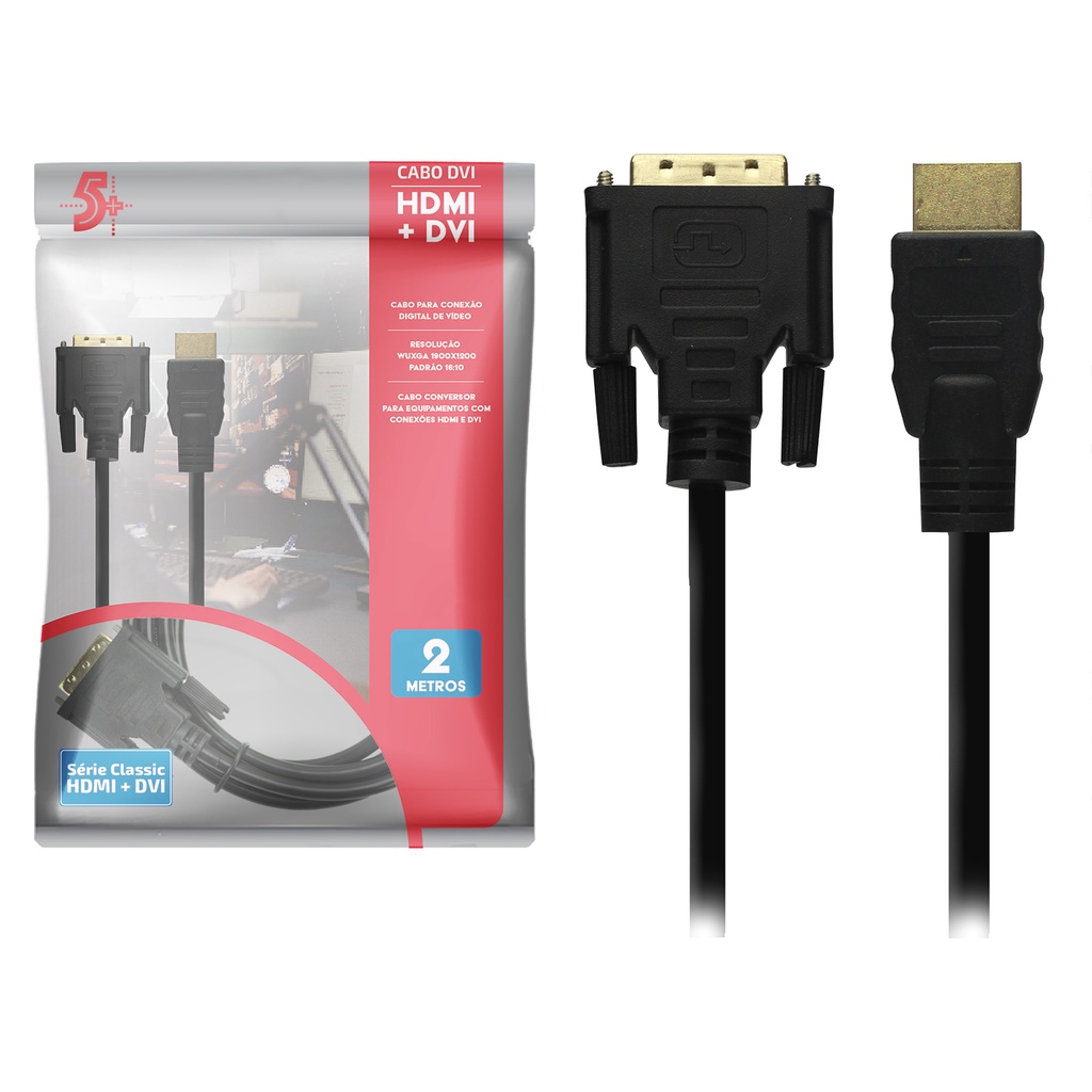 Cabo Hdmi X Dvi-d 24+1 2m 1080p 3d Plug Ouro 2 Metros - 5+