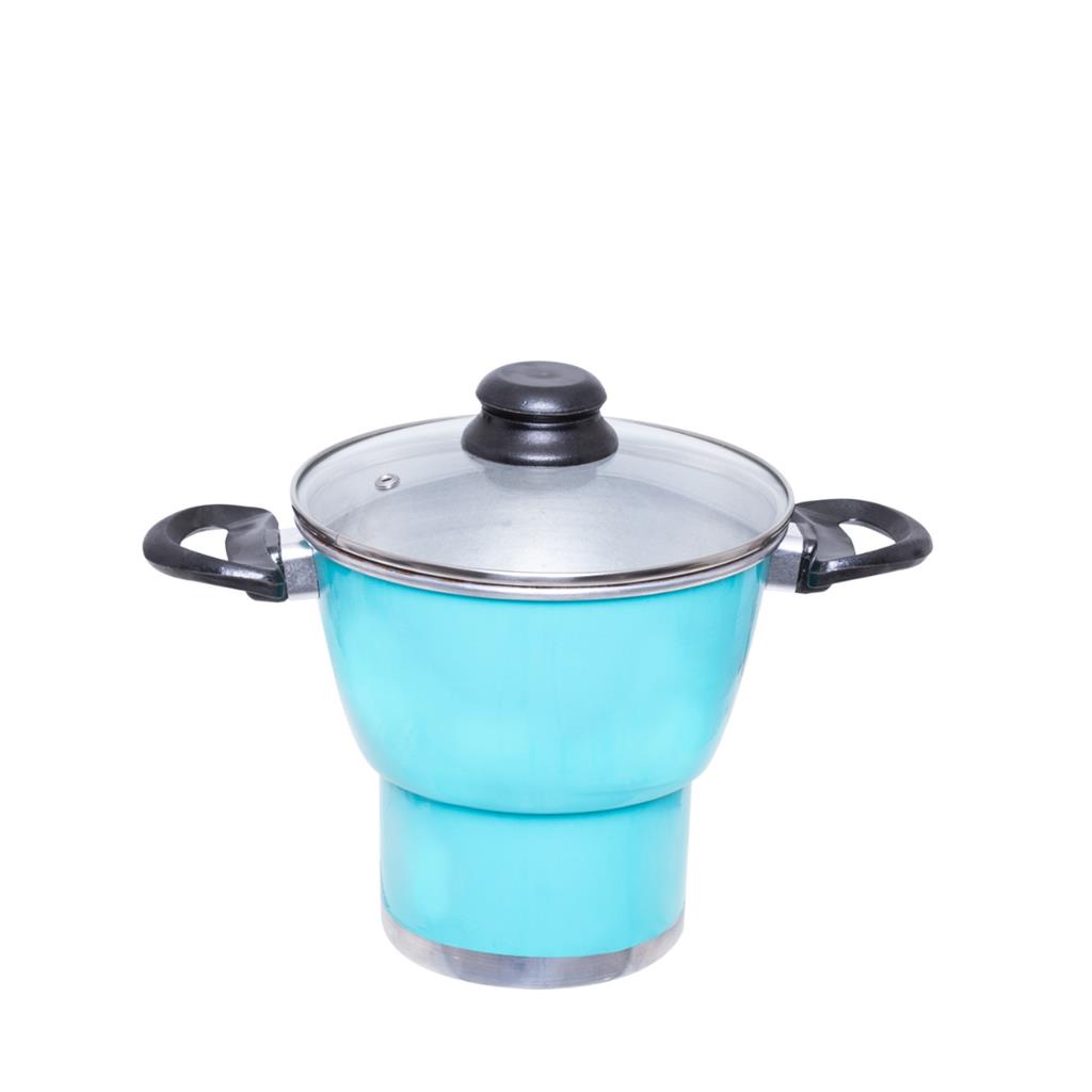 Cuscuzeiro grande No 18 em aluminio com pintura eletrostatica azul e tampa de vidro - Capacidade 2,8 Litros